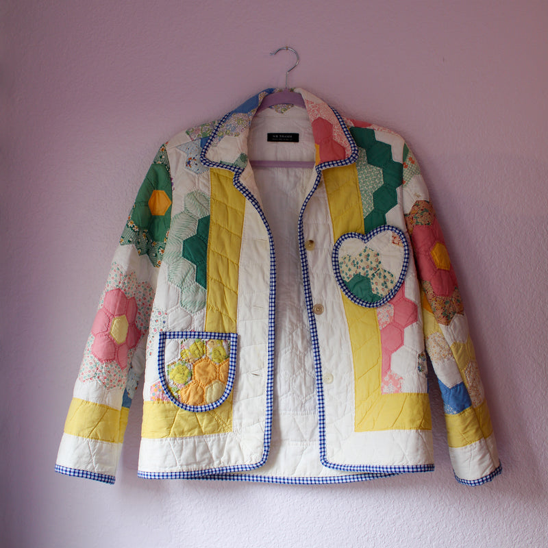 Quilt Blazer Jacket - 1950s Grandma's Flower Garden
