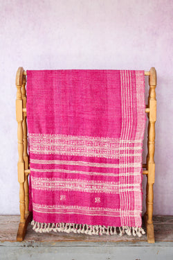 Indian Wool Blanket with Tassels, Small - Pink