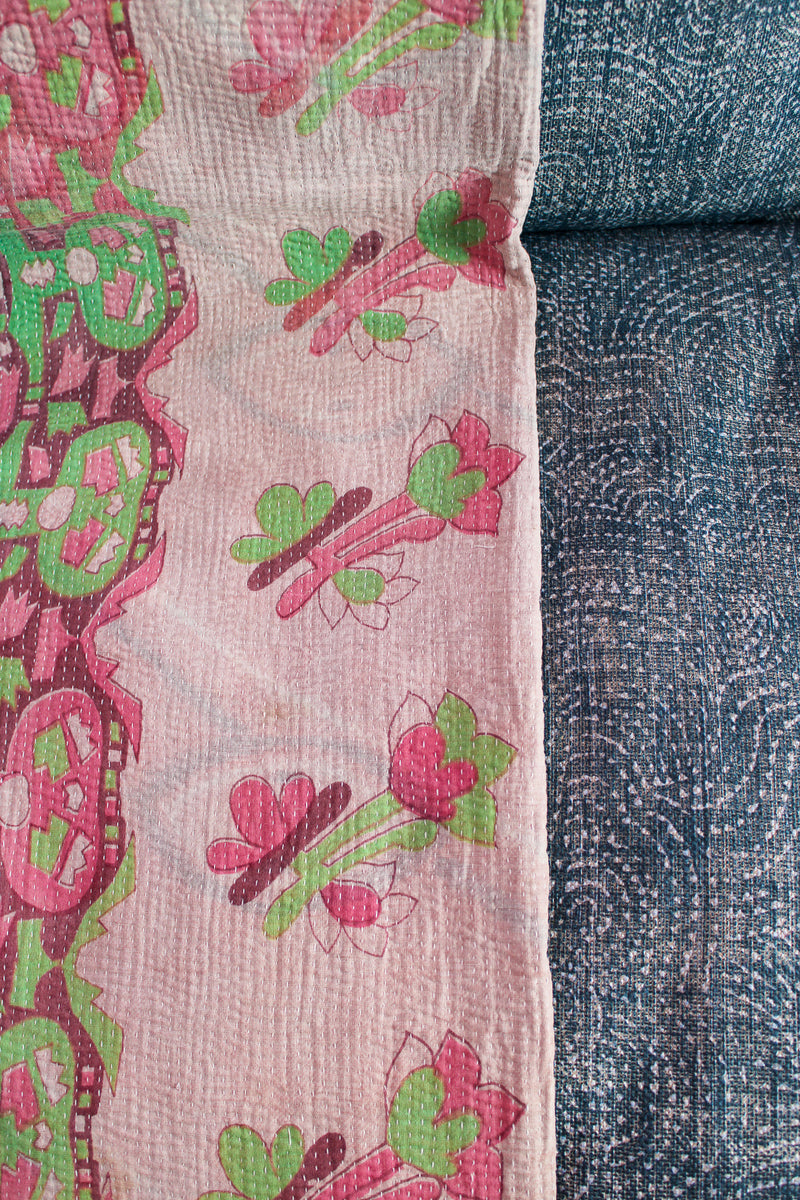Kantha Blanket - Pink/Green Ombre & Plaid (Two-Sided)