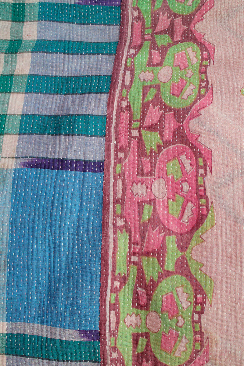 Kantha Blanket - Pink/Green Ombre & Plaid (Two-Sided)