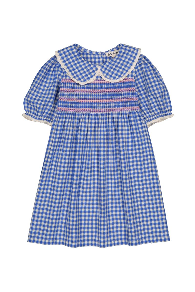 Lalie Smocked Dress - Gingham Blue