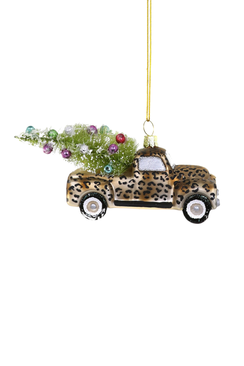 Leopard Print Truck with Xmas Tree Ornament