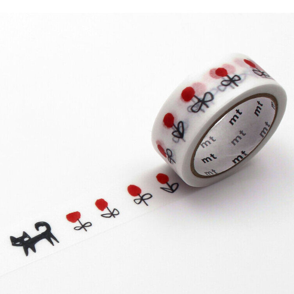 Black Cat & Flowers Washi Tape - 15mm (3m)