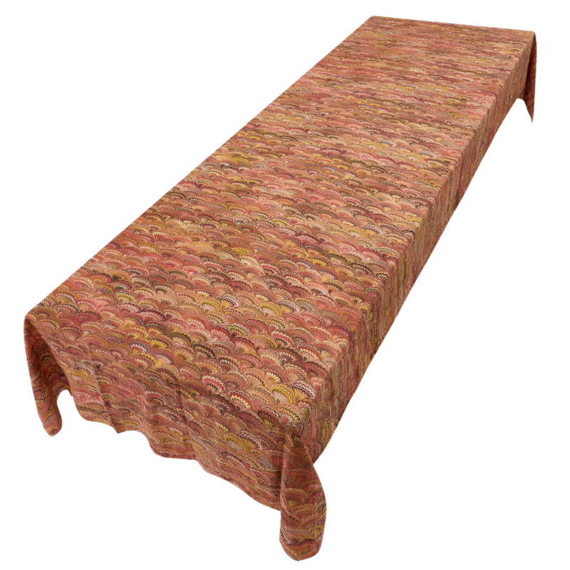 Marble Fan Linen Tablecloth - Rust Red, Orange, Yellow