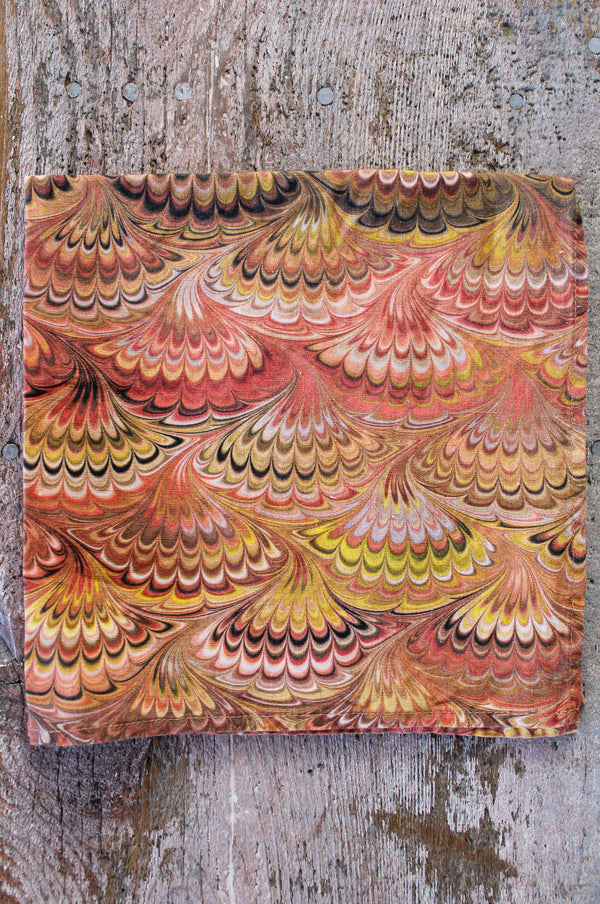 Marble Fan Linen Napkin - Rust Red, Orange, Yellow