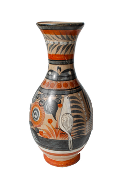 Hand Painted Mexican Vase - Black/White/Terracotta