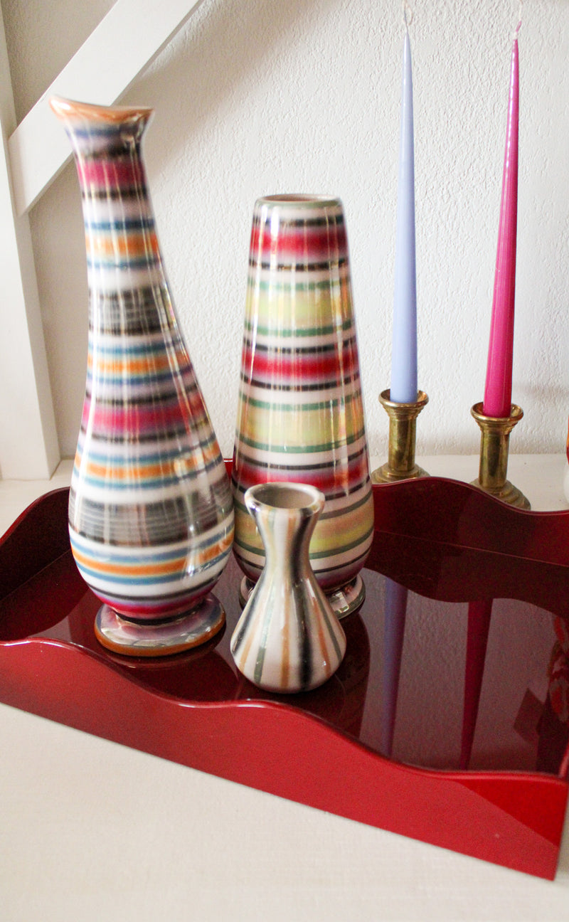Mid Century Stripe Vase - Orange/Blue/Pink