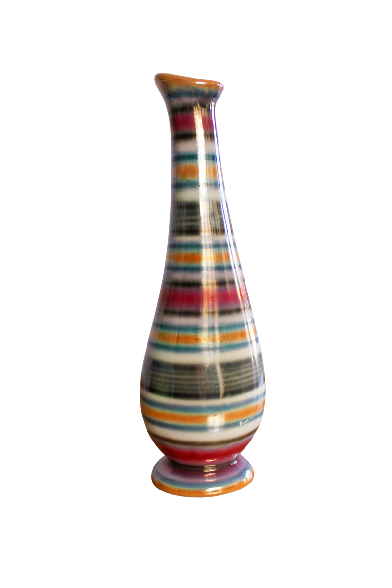 Mid Century Stripe Vase - Orange/Blue/Pink