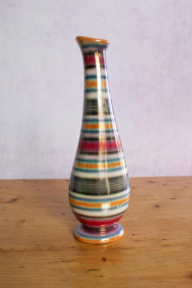 Mid Century Stripe Vase - Orange/Blue/Pink