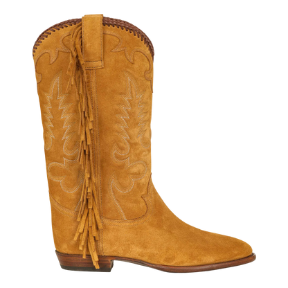 Midnight Suede Fringe Cowboy Boots - Amber