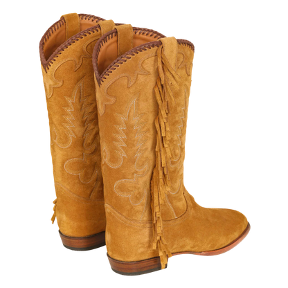 Midnight Suede Fringe Cowboy Boots - Amber