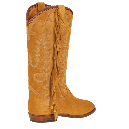 Midnight Suede Fringe Cowboy Boots - Amber