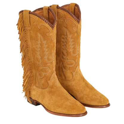 Midnight Suede Fringe Cowboy Boots - Amber