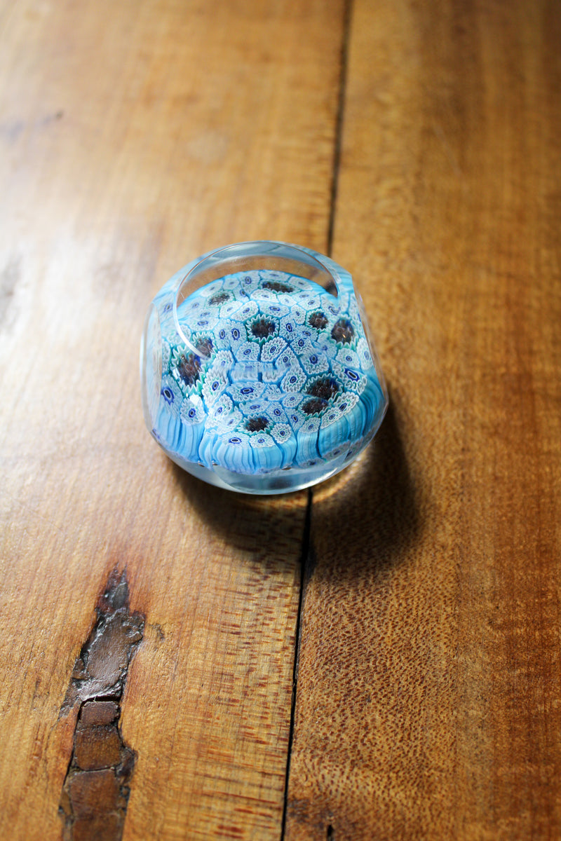 Mini Millefiori Paperweight - Blue Geometric