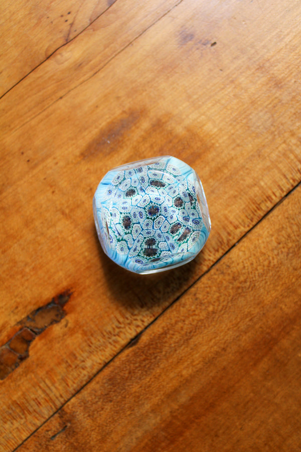 Mini Millefiori Paperweight - Blue Geometric