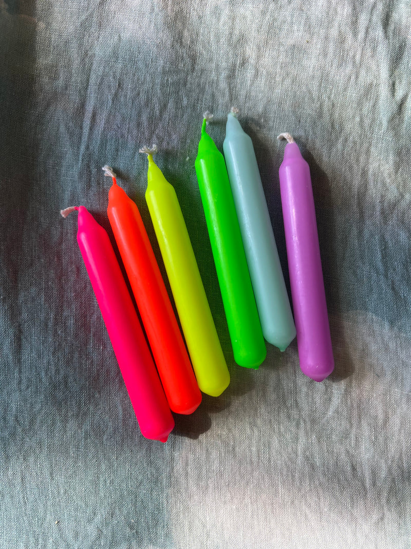 Neon Birthday Candles, 6-Pack