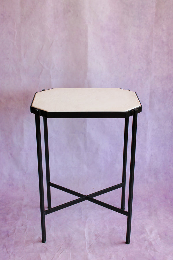 Octagon Leather Top Cocktail Table - Bright White