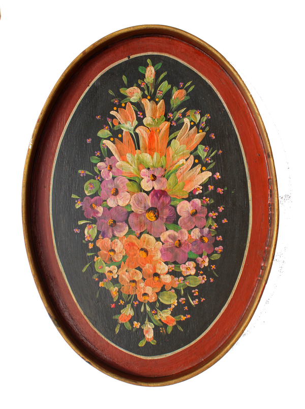 Floral Oval Wood Tray