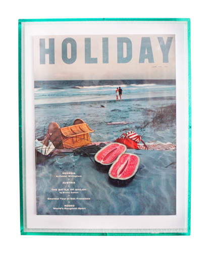 Framed Holiday Magazine Cover - June 1956 "Georgia (Beach Picnic with Watermelon)" in Pink Frame