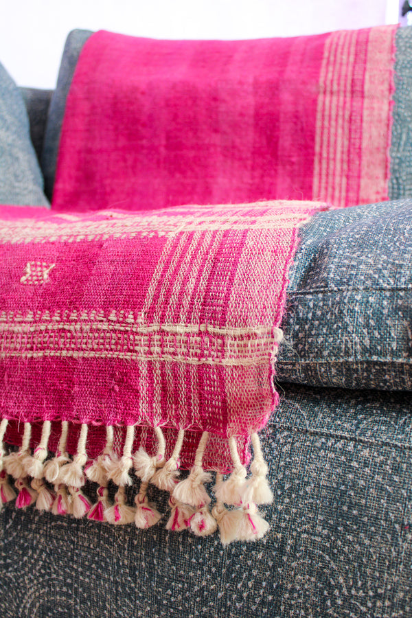 Indian Wool Blanket with Tassels, Small - Pink