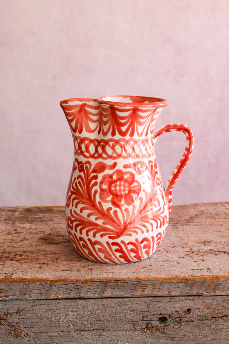 Small Hand Painted Pitcher - Coral