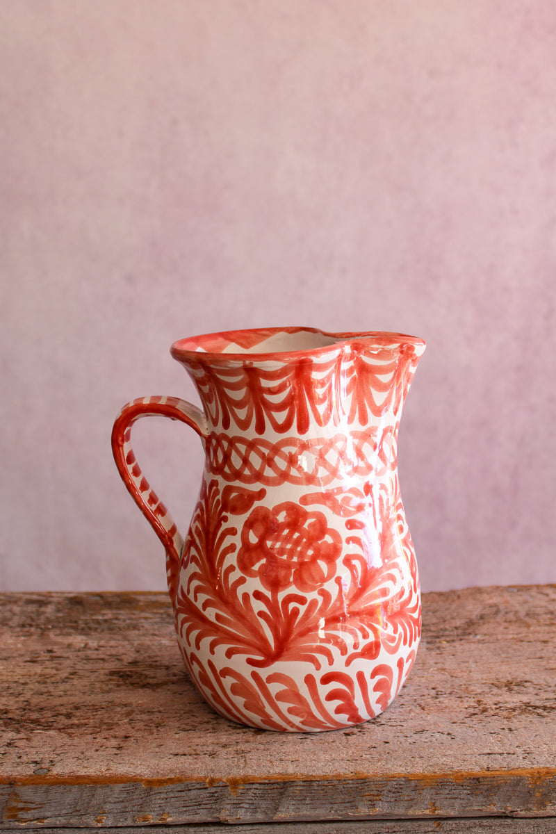 Small Hand Painted Pitcher - Coral