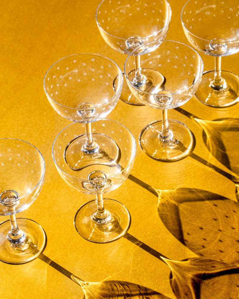 Star Etched Champagne Coupes, Set of 6