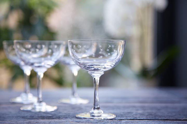 Star Etched Champagne Coupes, Set of 6