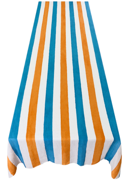 Stripe Linen Tablecloth - Blue & Orange