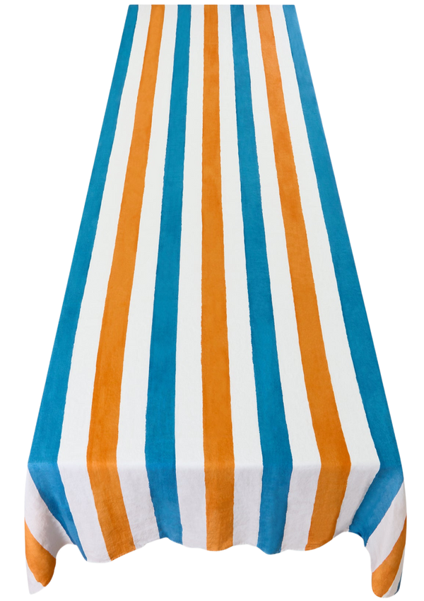 Stripe Linen Tablecloth - Blue & Orange