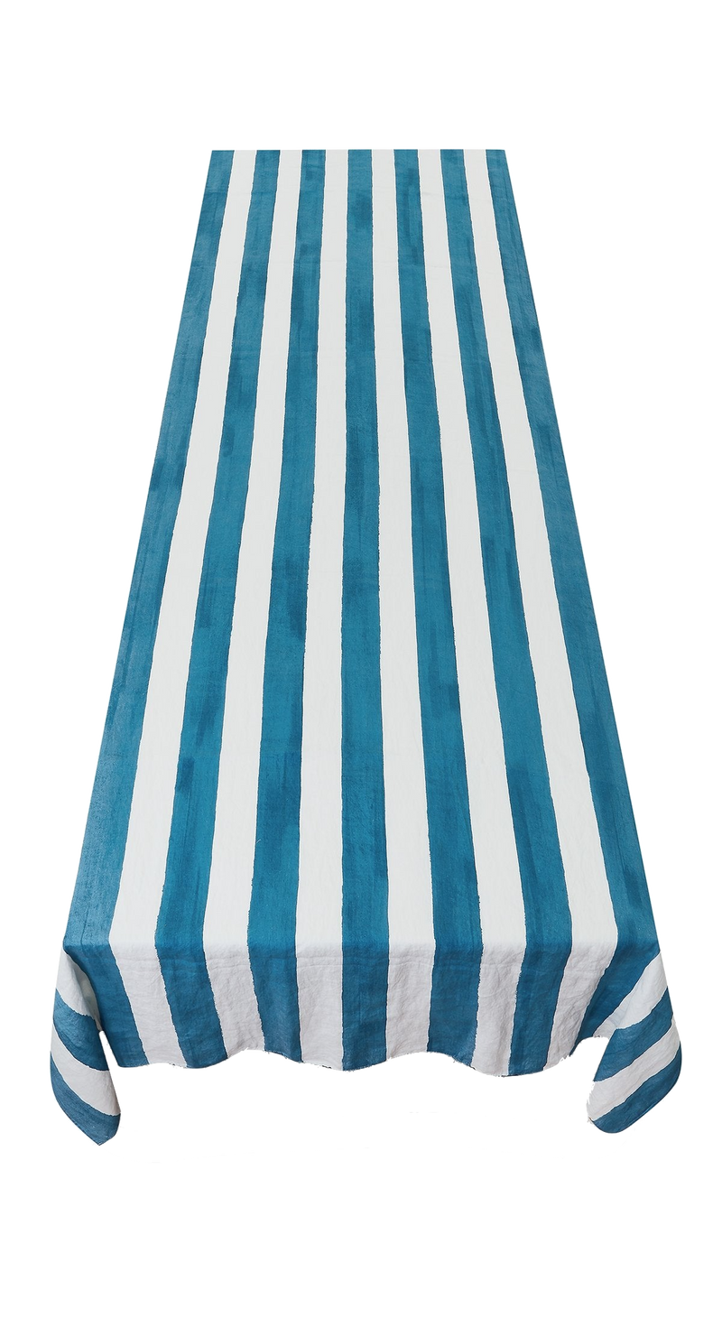 Stripe Linen Tablecloth - Sky Blue