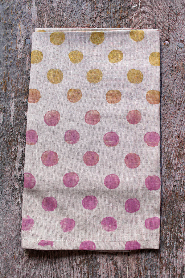 Hand Printed Linen Tea Towel - Polka Dot