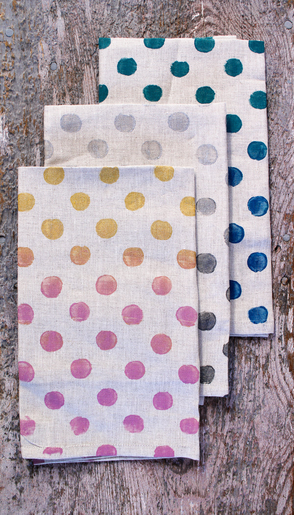 Hand Printed Linen Tea Towel - Polka Dot