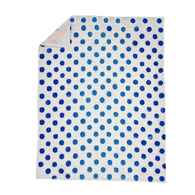 Hand Printed Linen Tea Towel - Polka Dot