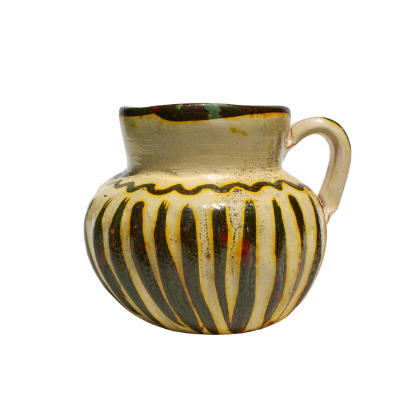 Textural Striped Redware Pitcher with Metallic Interior