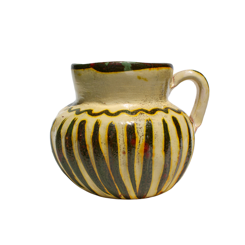 Textural Striped Redware Pitcher with Metallic Interior
