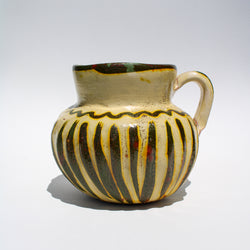Textural Striped Redware Pitcher with Metallic Interior