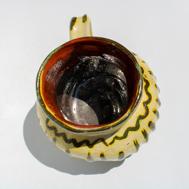 Textural Striped Redware Pitcher with Metallic Interior