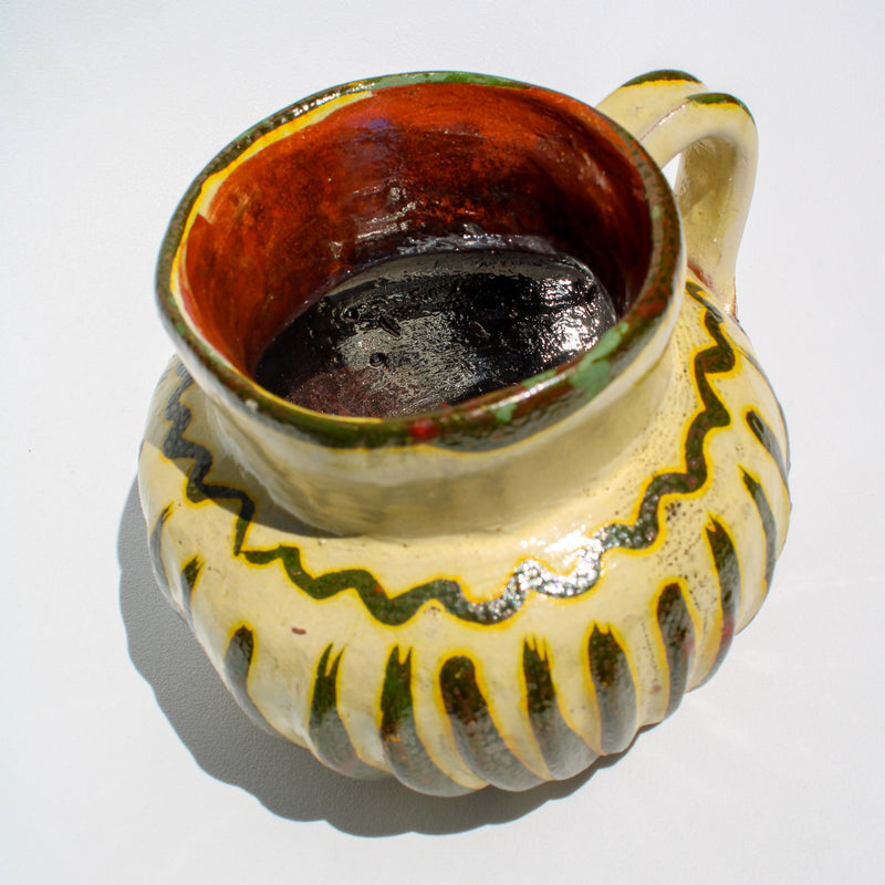 Textural Striped Redware Pitcher with Metallic Interior