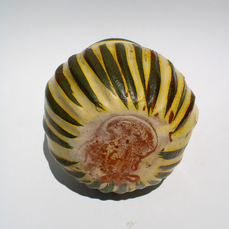 Textural Striped Redware Pitcher with Metallic Interior