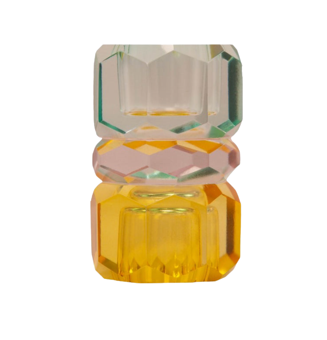 Triple Stacked Crystal Candleholder - Mint/Pink/Yellow