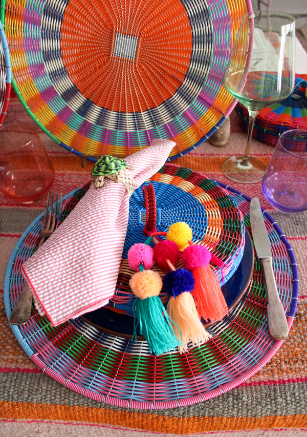 Bright Tortilla Holder Basket with Pom Pom Accent - Multi Colors