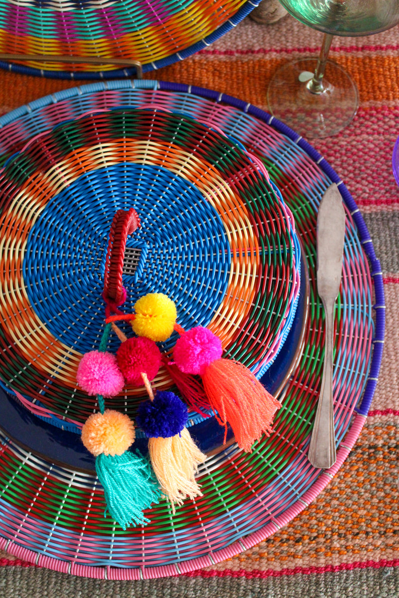 Bright Tortilla Holder Basket with Pom Pom Accent - Multi Colors
