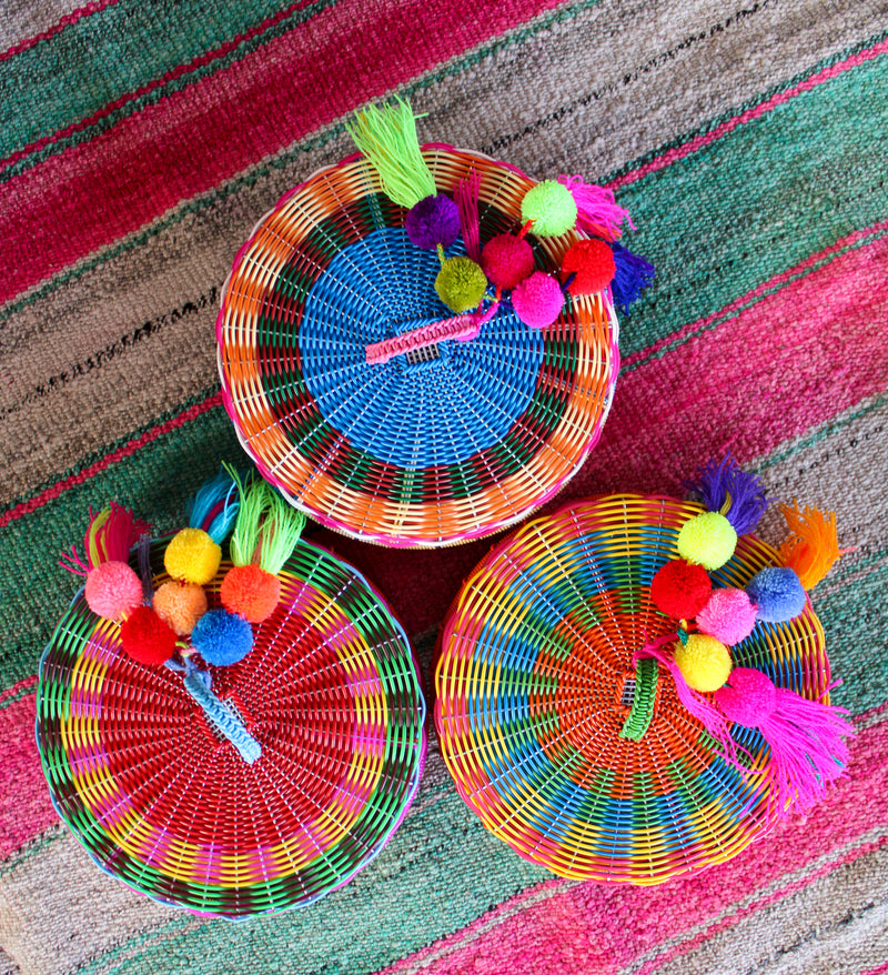 Bright Tortilla Holder Basket with Pom Pom Accent - Multi Colors