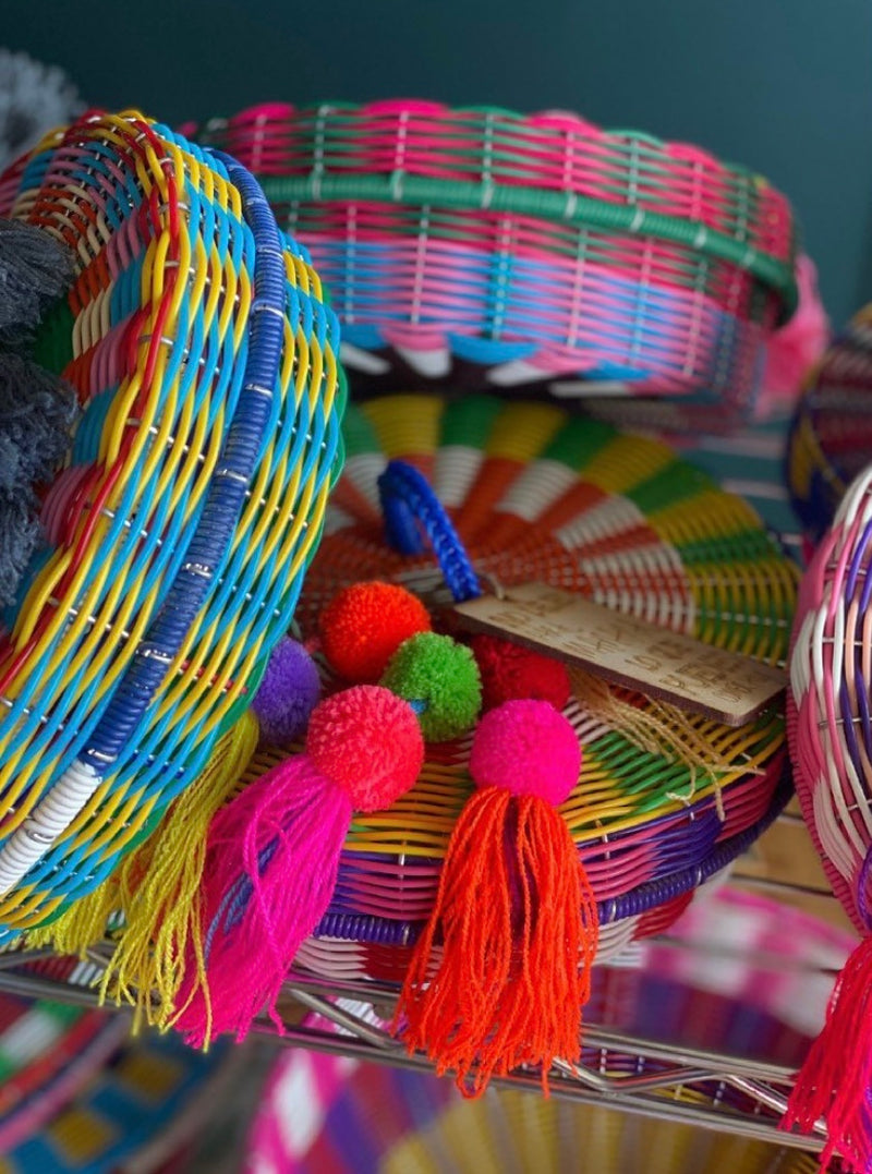 Bright Tortilla Holder Basket with Pom Pom Accent - Multi Colors
