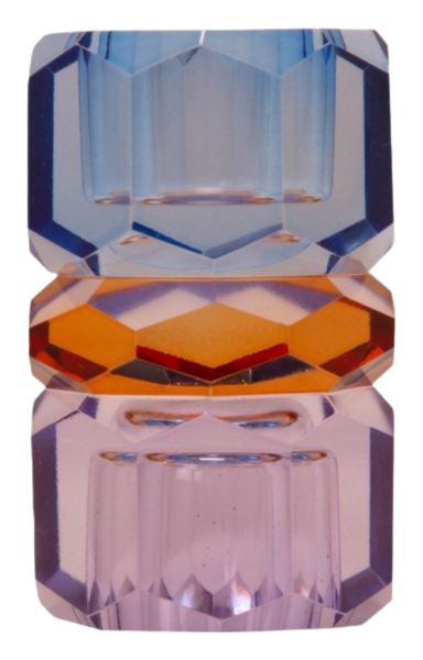 Triple Stacked Crystal Candleholder - Violet/Amber/Cobalt