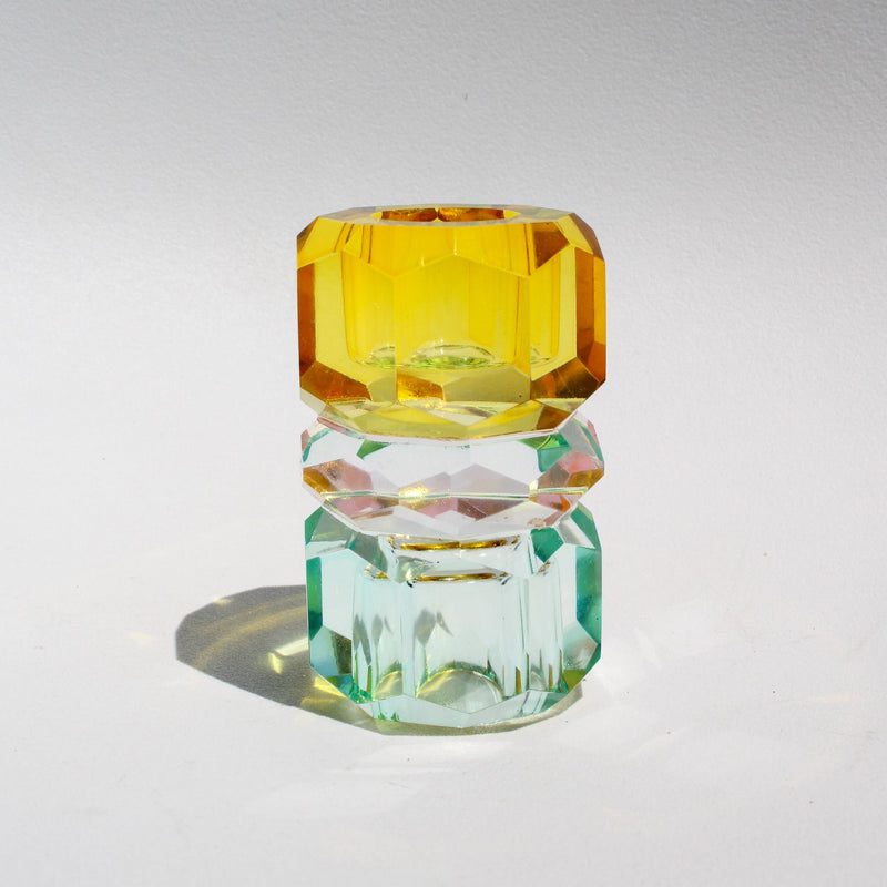 Triple Stacked Crystal Candleholder - Mint/Pink/Yellow