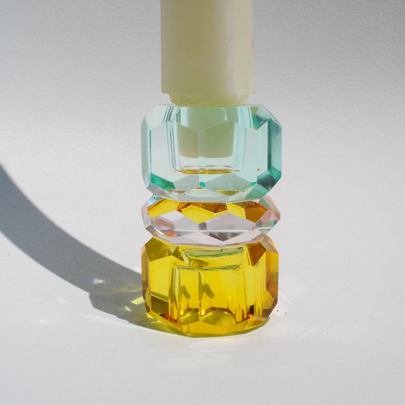 Triple Stacked Crystal Candleholder - Mint/Pink/Yellow