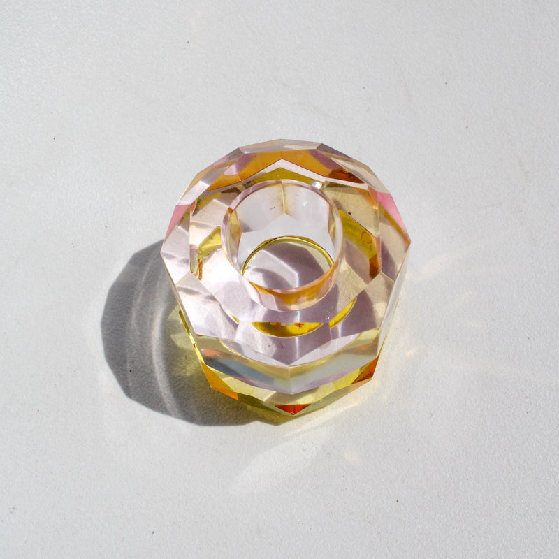 Triple Stacked Crystal Candleholder - Mint/Pink/Yellow