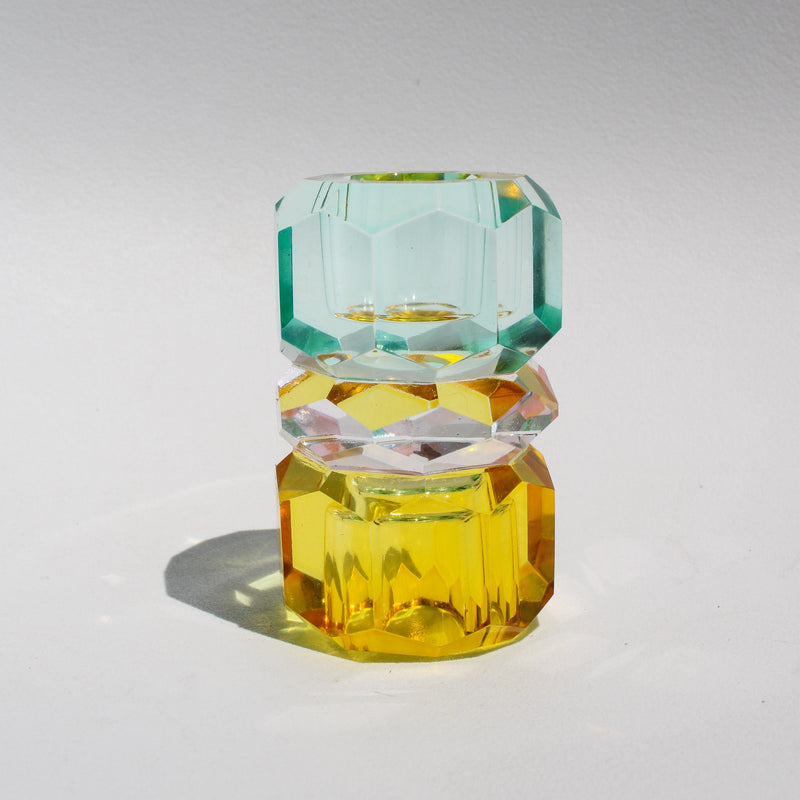 Triple Stacked Crystal Candleholder - Mint/Pink/Yellow